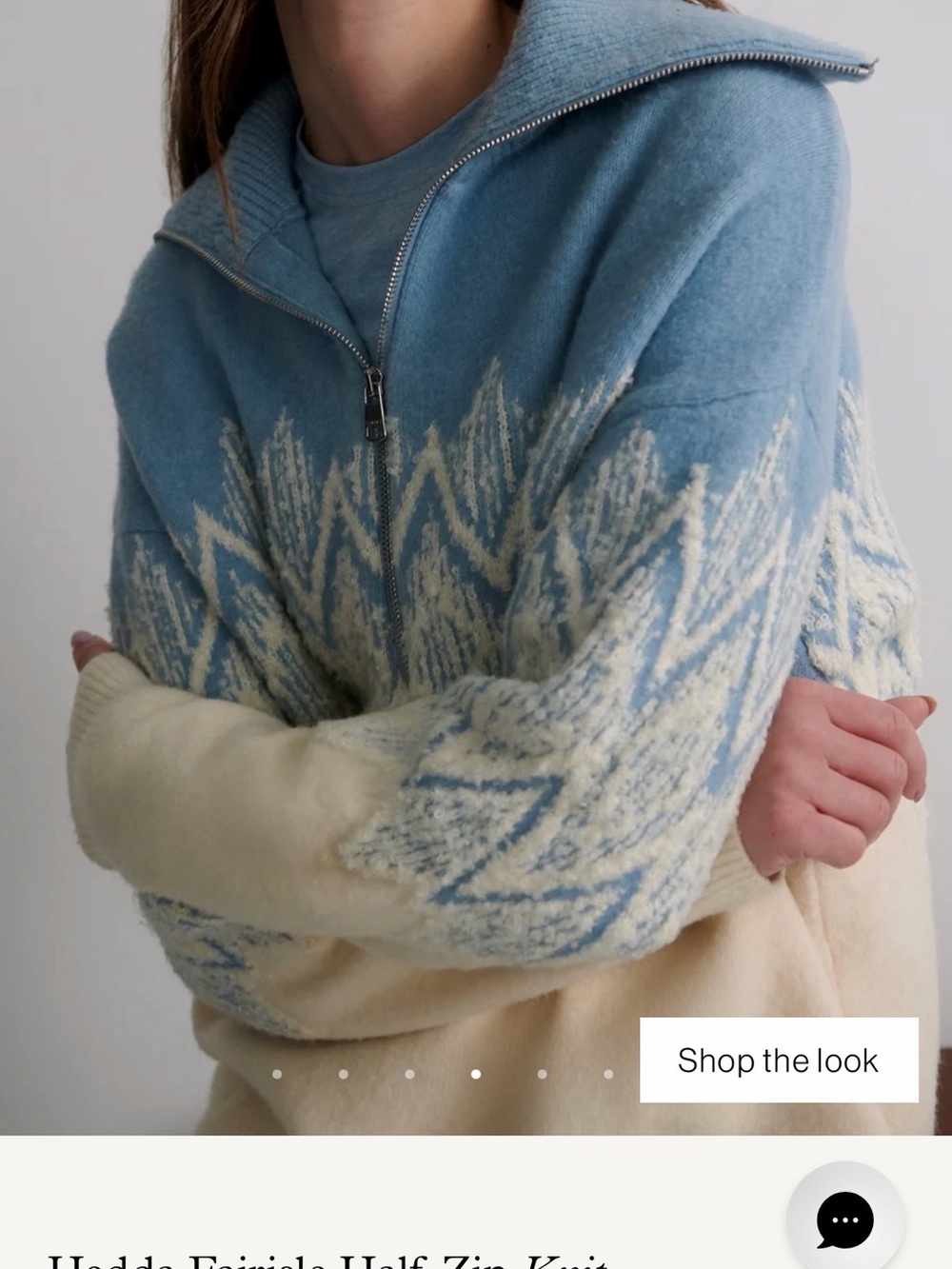 Varley Fair-isle Half-Zip Knit Sweater in Light Blue and Cream
